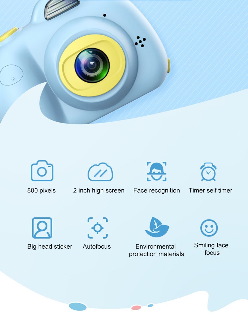 2 inch HD Screen Children Kids Digital Camera Cartoon Dual Sens 8MP 1080P HD Mini Photo Camera Video Camcorder Photography Cam