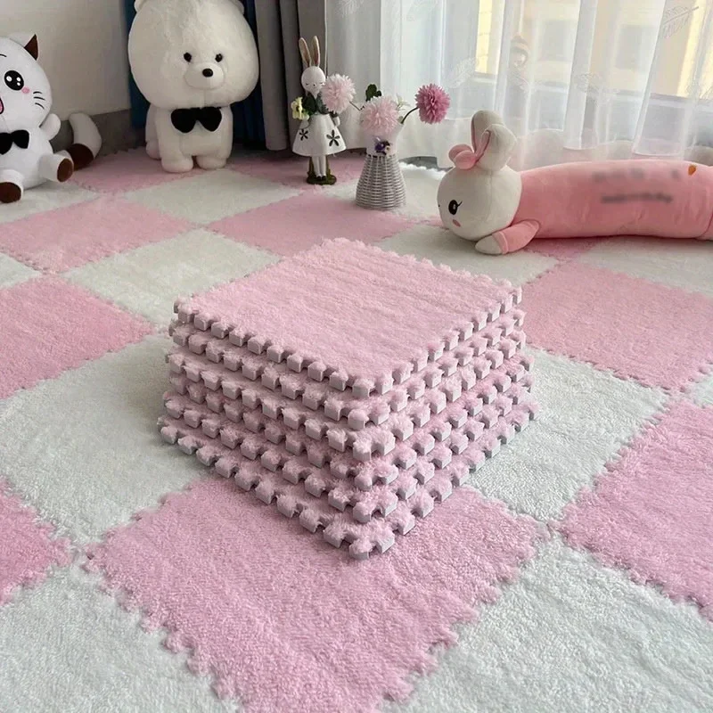 Alfombra de suelo de espuma con rompecabezas de felpa de 30x30cm, alfombra creativa de , alfombra entrelazada cuadrada, alfombras esponjosas: Transparente