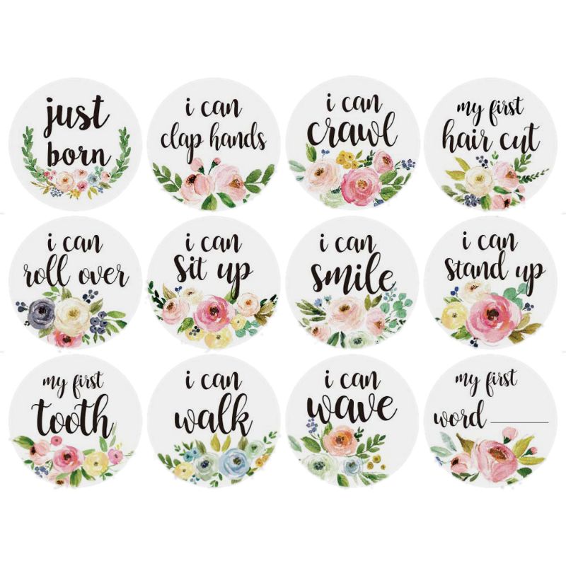 12- pack baby maandstickers en mijlpaalstickers neutrale baby eerste jaar maand