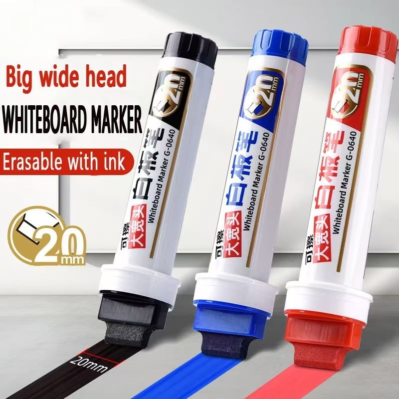 20mm extra grande capacidade cabeça larga apagável tinta-automática marcador de quadro branco escritório papelaria caneta de placa à base de água