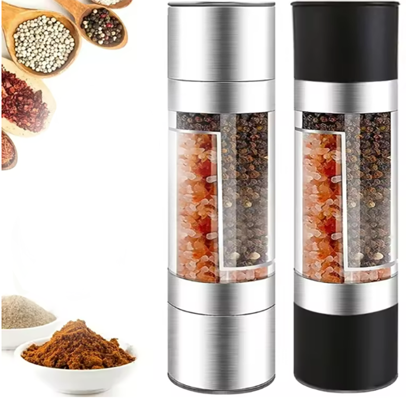 Salt- og pepperkvern 2 in 1 manuelle salt- og pepperkverner i rustfritt stål med justerbar keramisk kvern krydderkvern kjøkkenverktøy