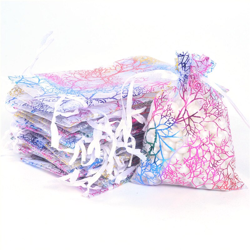 10/50pcs Sheer Coralline Organza Jewelry Pouch 7x9cm,9x12cm,10x15cm,13x18cm White Blue Organza Bag Jewelry Packaging Pouches: 50pcs-white / 13x18cm