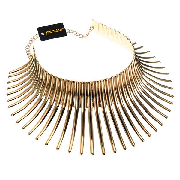 JEROLLIN Unieke Sieraden Zilver & Goud Kleur Sparkling Chunky Choker Collares Toques Bib Afrikaanse Fringe Ketting voor Vrouwen: N0012045