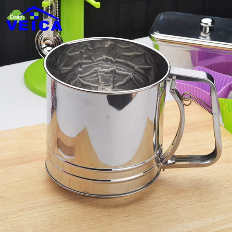 1 pcs large Cup Shape Flour Sieve Stainless Steel Mesh Flour Sifter Mechanical Baking Icing Sugar Shaker Sieve Tool