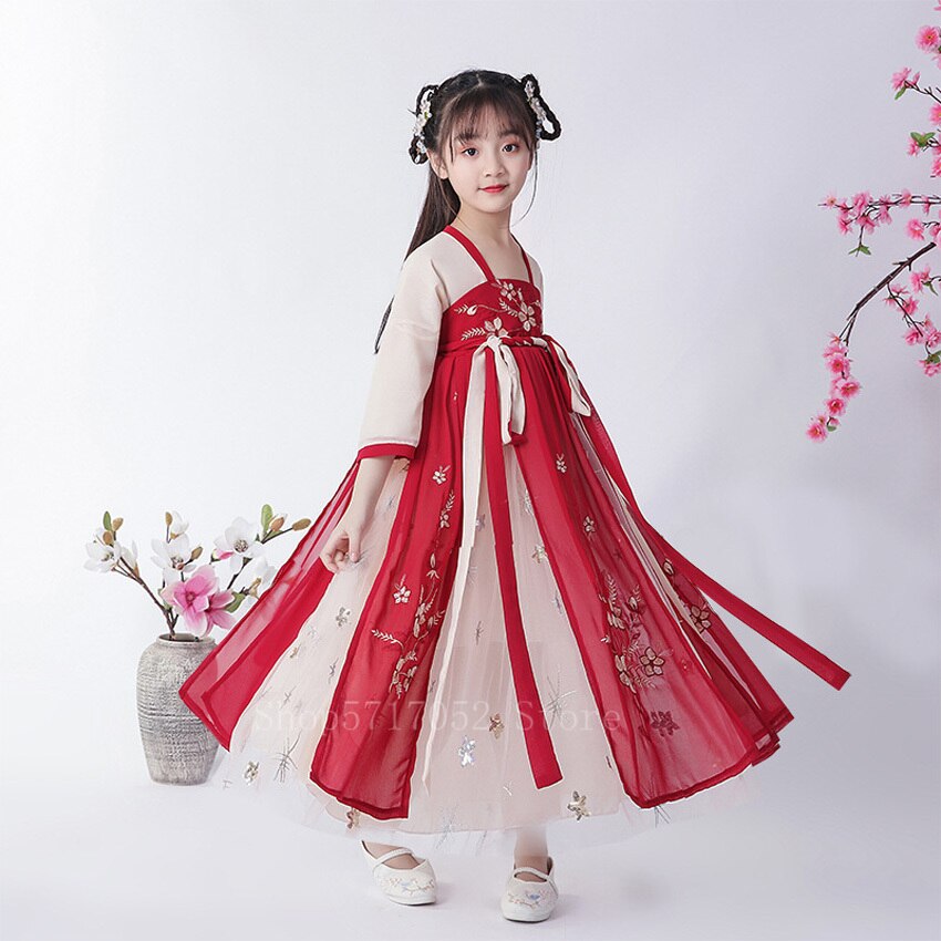 Älva hanfu klänning barn kinesiska traditionella kläder prinsessa klänning traditionell dans kostym flickor forntida folkdans kostym
