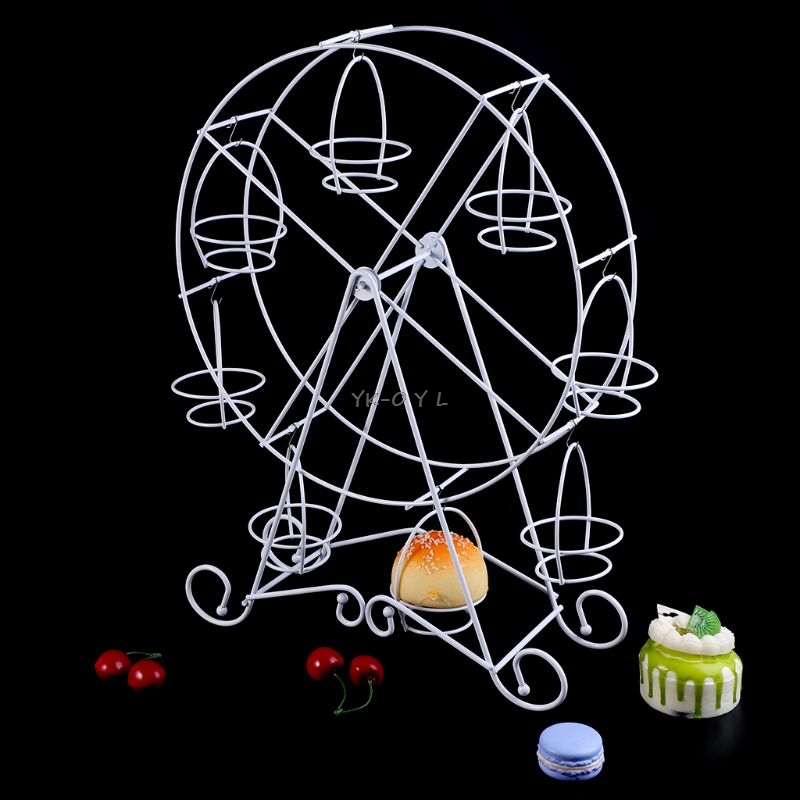 Noria giratoria de Metal para exhibición de tartas, soporte para postres, magdalenas, Decoración de cumpleaños y bodas, suministros para fiestas, 8 tazas