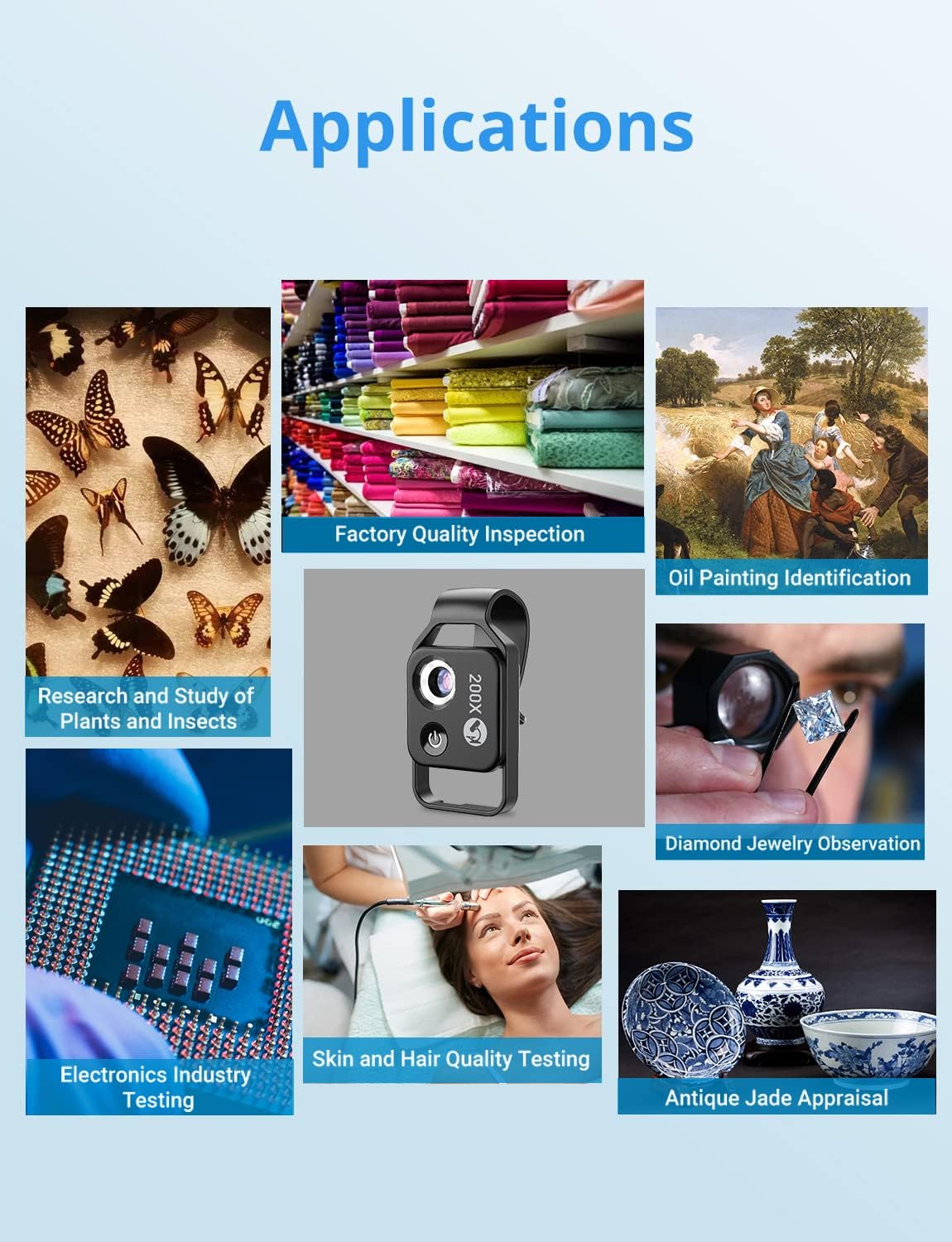 200X Phone Mini Pocket Microscope w/ LED Light/Universal Clip,Nano Zoom Digital Microscope Camera,Microworld for Kids Adults