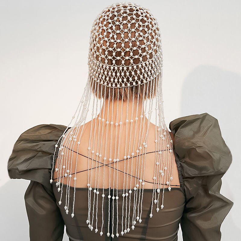Accessori per capelli con fascia per cappello da donna con copricapo da sposa con perline di lusso