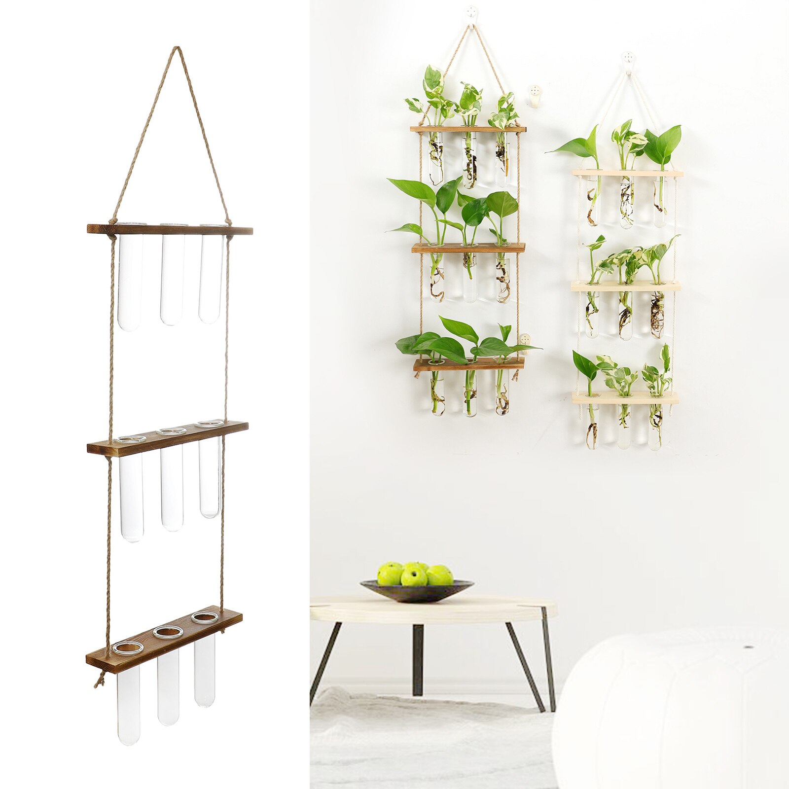 Prüfung Rohre Glas Pflanzer Zauberstab Hängen Terrarium Container Blume Knospe Vase mit Holz Halfter für Ausbreitung Wasserkulturanlage: rustikal Holz