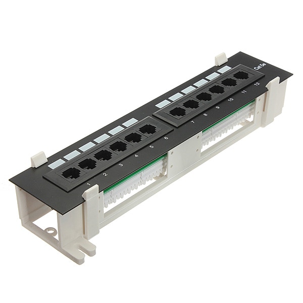 12 Ports CAT5E Mini Patch Panel RJ45 Network Wall Mount Rack Mount Bracket Both Surface