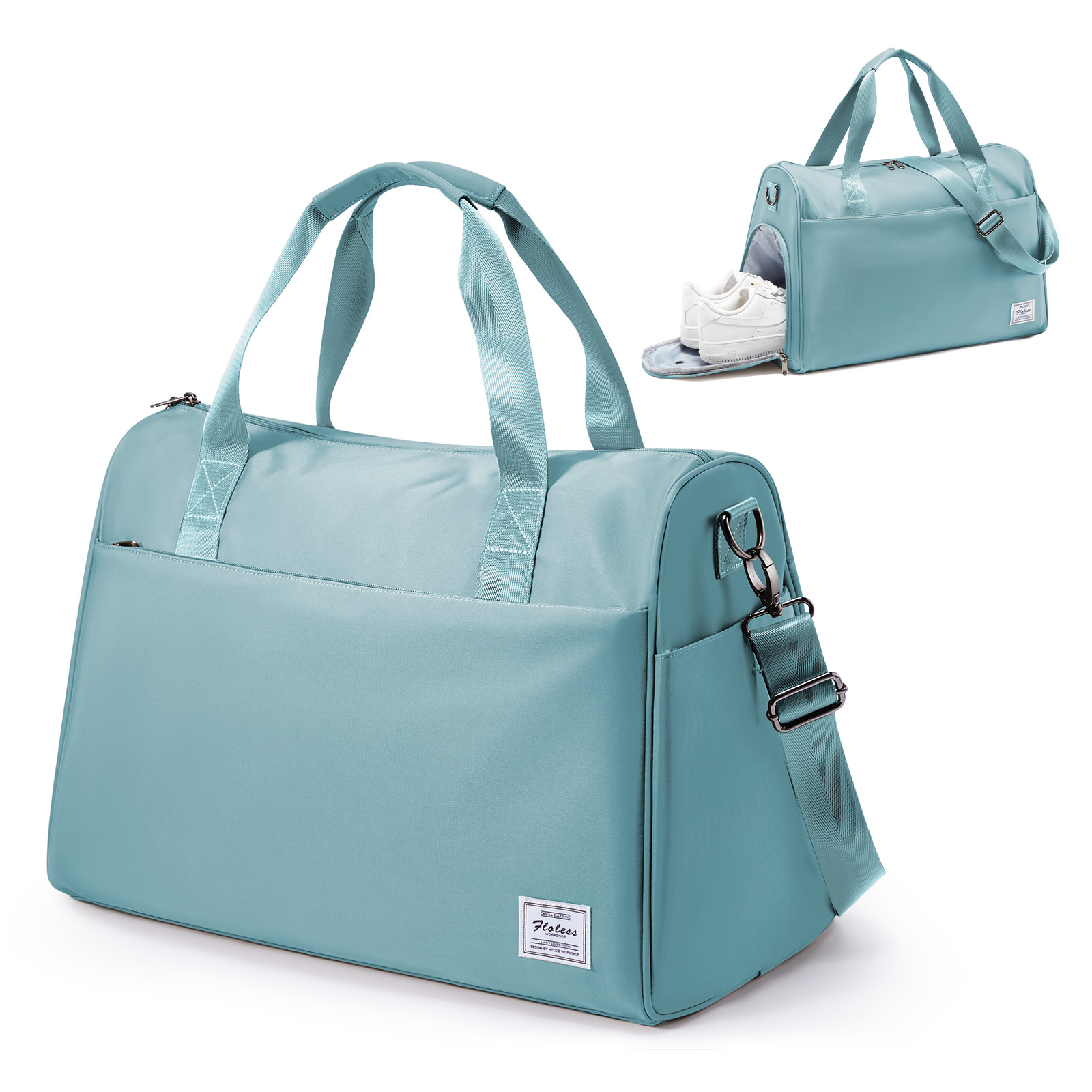 Bolsa de viaje para hombre, bolsa de equipaje con compartimento para zapatos, impermeable, para gimnasio, de noche, para avión: Azul cielo