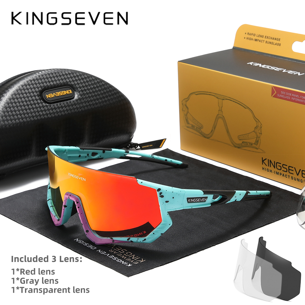 Kingseven cykelsolglasögon polariserade glasögon  uv400 solglasögon för körning och fiske för män och kvinnor, mtb, racercykelglasögon 3 linser: Vit