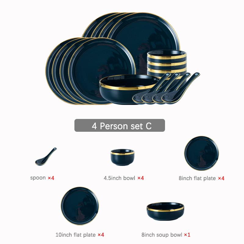 Plates Dishes Luxury Tableware Plate for Food Porcelain Kitchen Dish for Restaurant Party 1/2/4 Person Dinner Plates Set