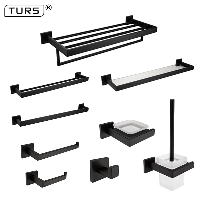 SUS 304 Stainless Steel Bathroom Hardware Set Black Matte Paper Holder Toothbrush Holder Towel Bar Bathroom Accessories