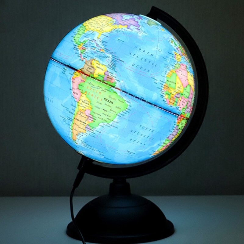 20Cm Globe Kaart Roterende Stand + Led Licht Wereld Aarde Globe Kaart School Geografie Educatief Kids Verkennen