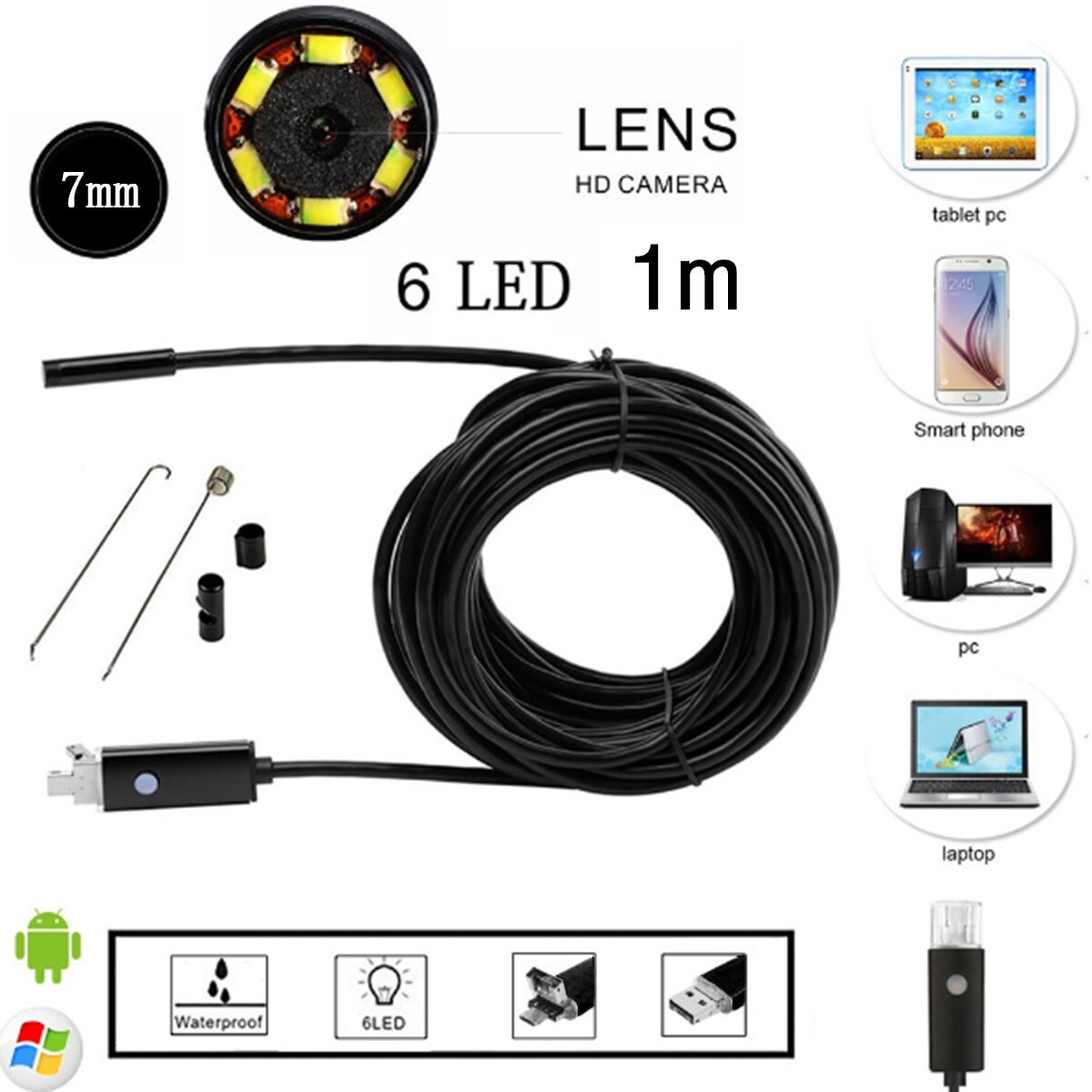 Built In 6LED Mini 2-IN-1 Endoscope Professionally To Help You See What You Cannot See And Touch