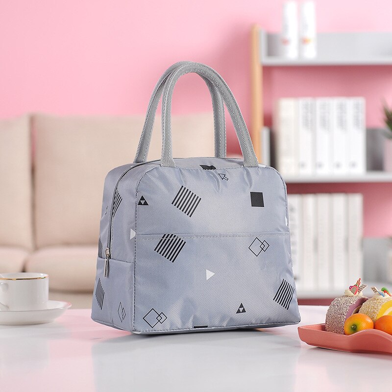 1PCs Rosa Dolcemente Portatile Della Chiusura Lampo Impermeabile Donne del Sacchetto di Pranzo Studente Scatola di Pranzo Termo Ufficio Sacchetti di Scuola Sacchetto Più Freddo di Picnic bolso: Grey