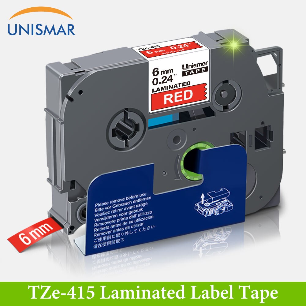 Unismar TZe-415 White on Red 6mm Label Tape for Brother P-touch Laminated Pirnter Ribbon Tapes TZ TZe 415 TZe415 Label Maker