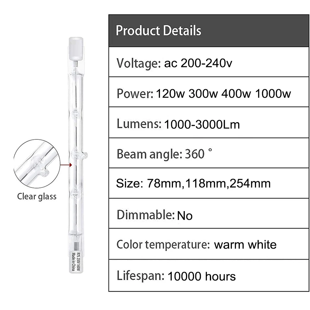 Lâmpada halógena  j78 80w 220v luz gjøre tubo da lâmpada de tungstênio de iodo  r7s r7s luz de inundação
