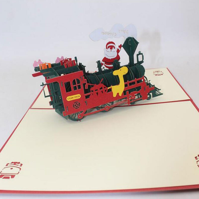 3D Pop Up Greeting Cards Train Happy Birthday Thank You Halloween Christmas Postcard