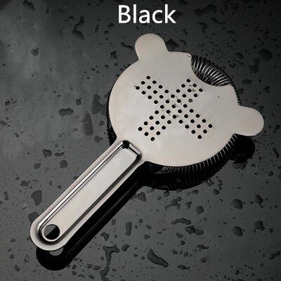 Two Stablising Prongs Bar Cocktail Strainer Superior Large Spring 304 Stainless Steel: Black