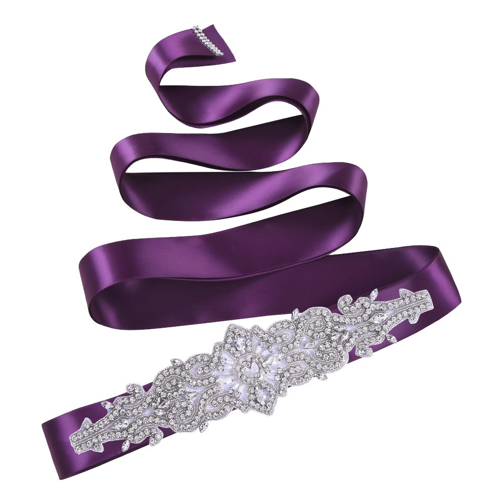 TOPQUEEN S26 Luxus Strass Hochzeit Kleider Gürtel Frauen Kristall Gürtel für Braut Hochzeit Bund Jewel Gürtel Braut Schärpen: Purple ribbon