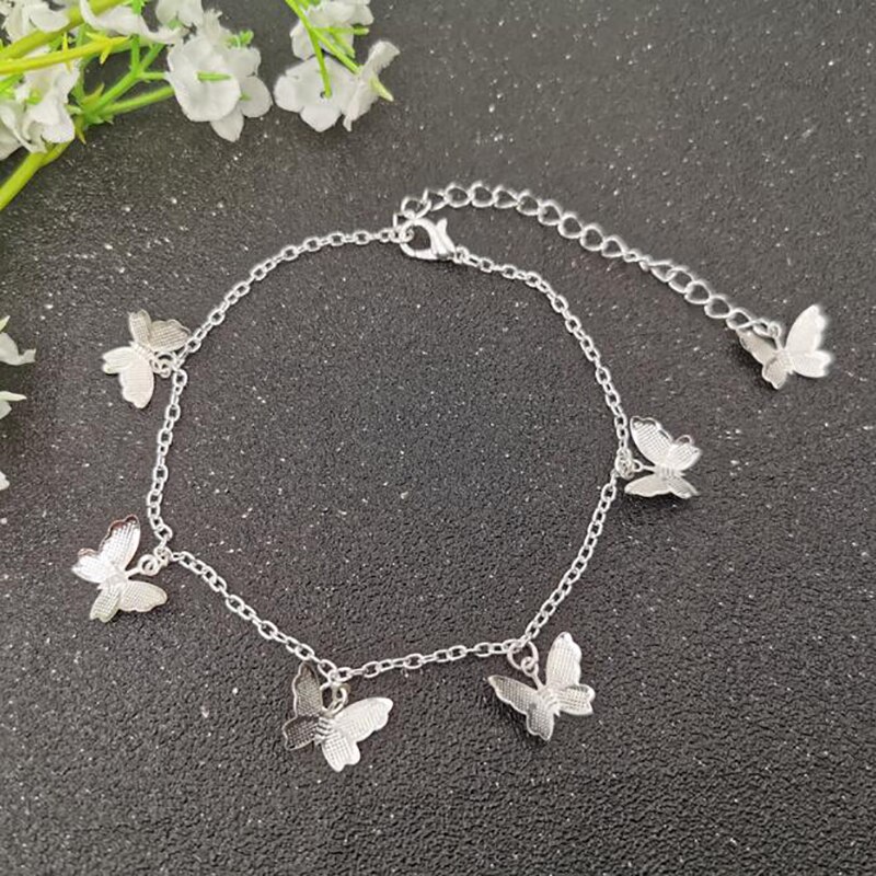 Nouvelle papillon bracelets de cheville pour femmes or argent couleur chaîne cheville Bracelet sur la jambe bohème pied bijoux: 6 Silver Butterfly