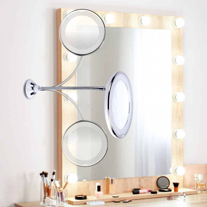 360 Graden Rotatie 10X Vergrootglas Make-Up Spiegel Mijn Flexibele Spiegel Opklapbare Spiegel met LED Licht Makeup Tools