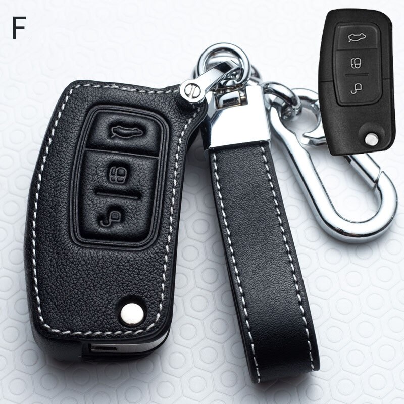 Leather Car Key Cover Key Case For Ford Focus Fiesta Mondeo Kuga Escape Fusion Mustang Explorer Edge Ecosport: F-Black