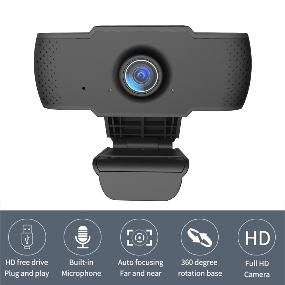 Webcam Full HD 1080P USB Mini Computer Web Camera Built-in Microphone Flexible Rotatable Camera Web for Desktop With a Tripod