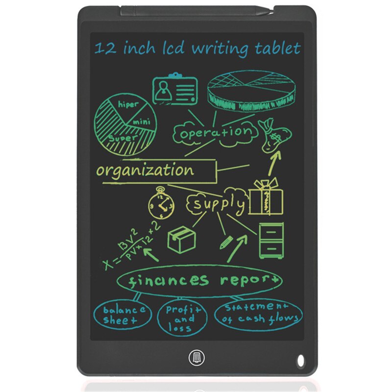 Tablette LCD pour écriture et dessin électronique, ardoise numérique et colorée, pour enfants et adultes, protège les yeux, 12 pouces: Black