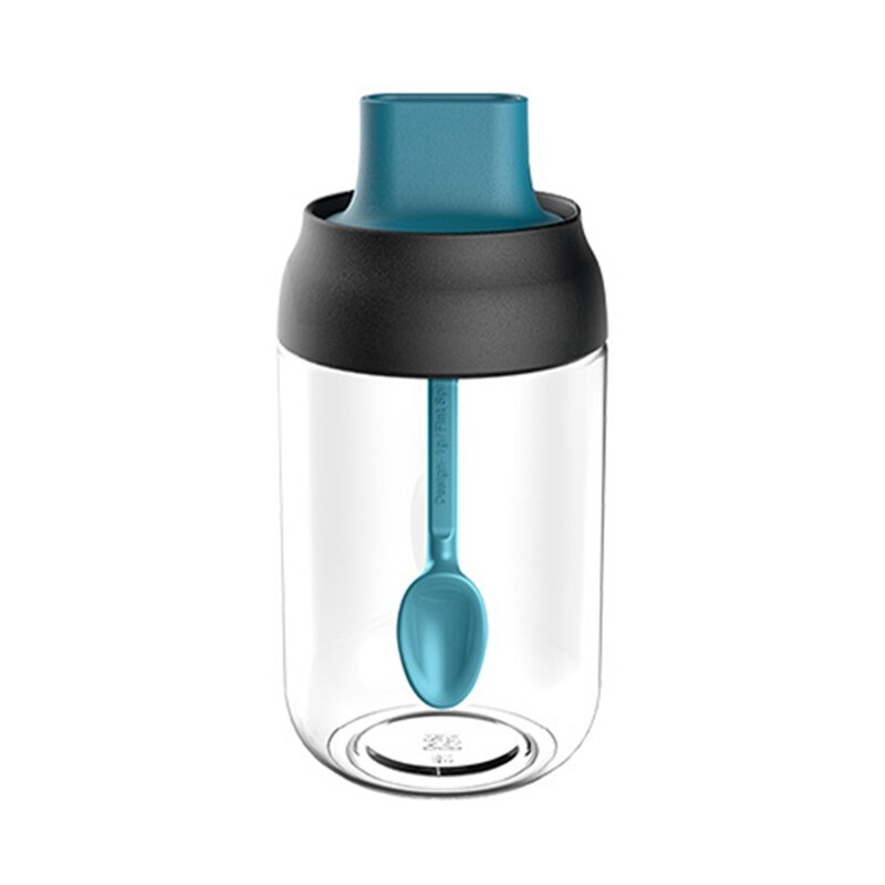 250ml High Borosilicate Glass Spice Jar Seasoning Condiment Salt Pepper Storage with Spoon Honey Stick Brush Lid Kitchen Supply: Blue-A