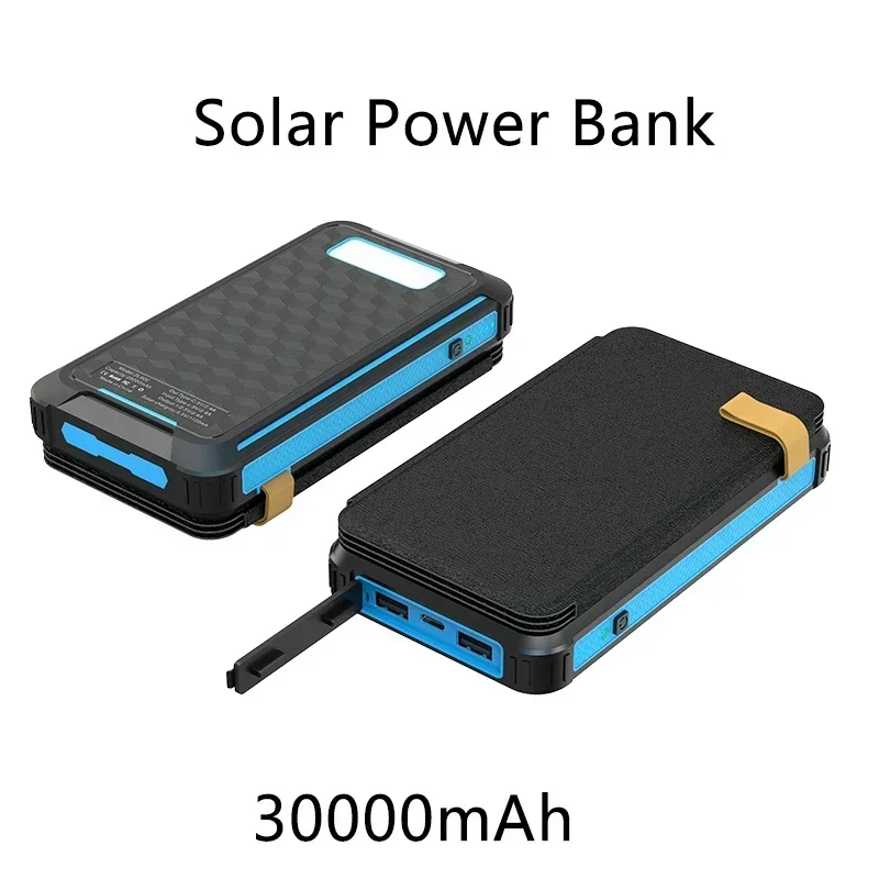 Solar Power Bank Waterproof Outdoor Camping Portable Folding Solar Panels 5V 2A USB Output Sun Power For Phone Real capacity: Blue