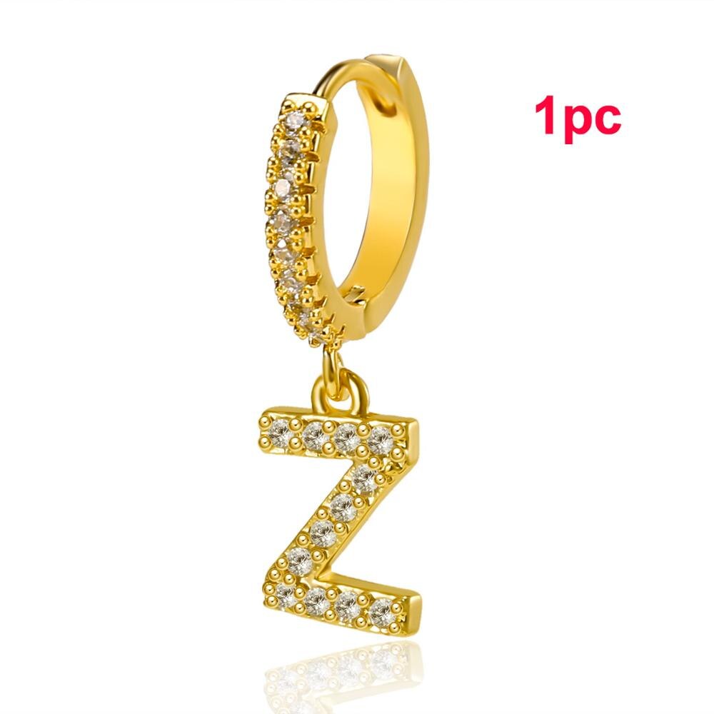 1 sztuk urok złoty A-Z 26 inicjały litery wisiorek cyrkon ucha kolczyk do piercingu obręcze ucha klamra kreatywny spadek kolczyk dla kobiet: Initials Letter Z