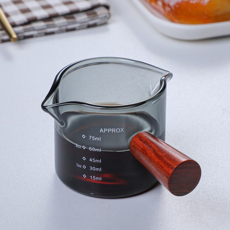 Stained Glass Wooden Handle Measuring Cup Espresso Glass Double Neck Bottle Milk Cup Wooden Handle Indexing