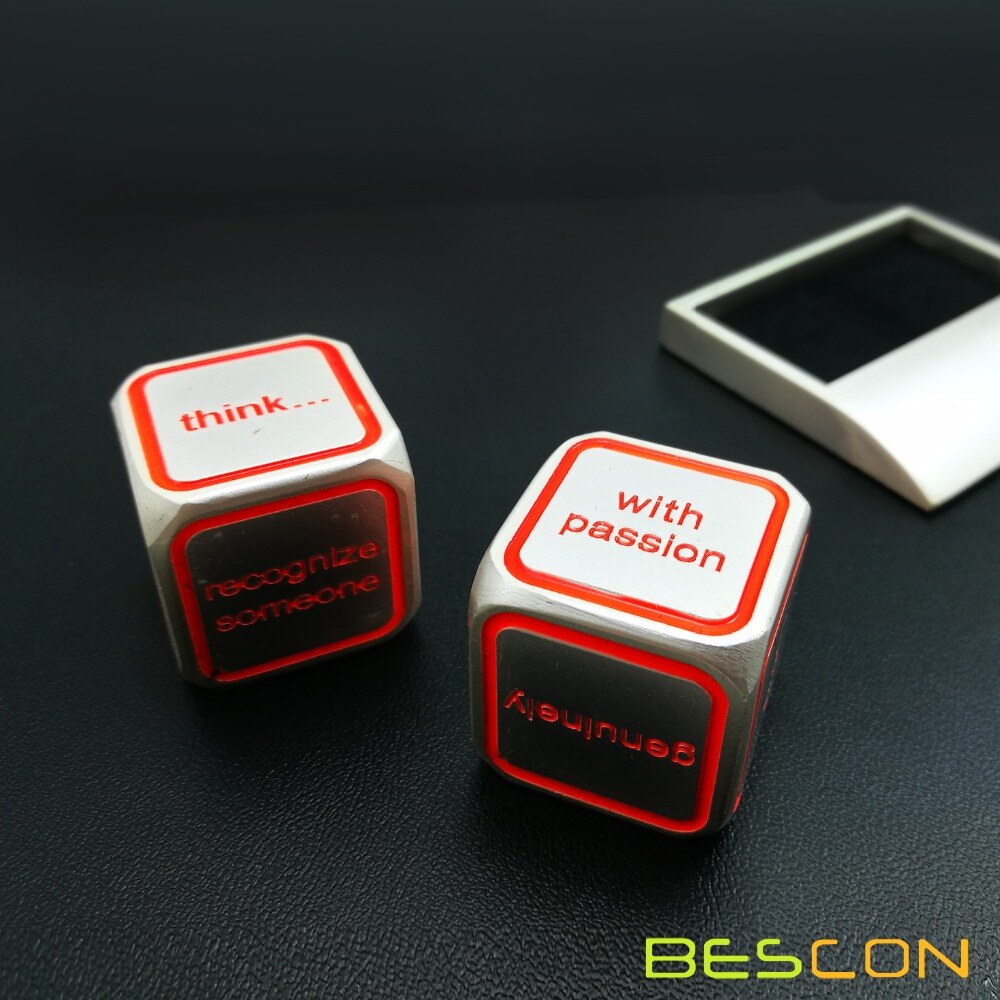 Bescon Promotionele Motivatie Solid Metallic Dobbelstenen Set, 2 Stuks Motivatie Desktop Metal Dice Set Een Inch D6 Matt Silver