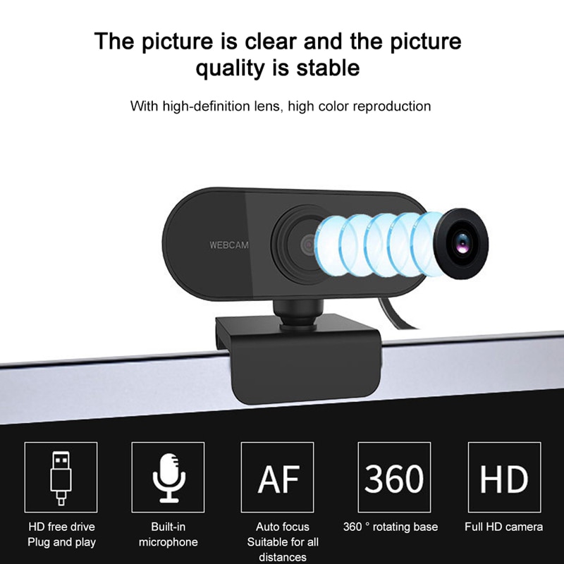 SeenDa-cámara Web Full HD de 1080P para ordenador, Webcam con micrófono, ajuste de 360 grados, USB