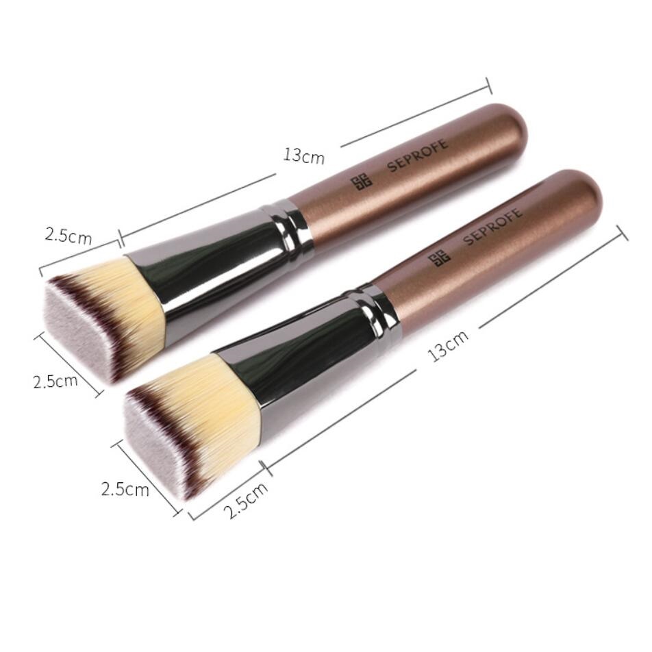 Juego de brochas de maquillaje base , 1 unidad, cabeza plana inclinable, corrector de mango pintado de madera y metal, herramientas de maquillaje