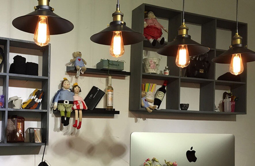 E27 retro kreative Restaurant einzelne kleine schwarze Felsen kronleuchter Gold kopf lampe