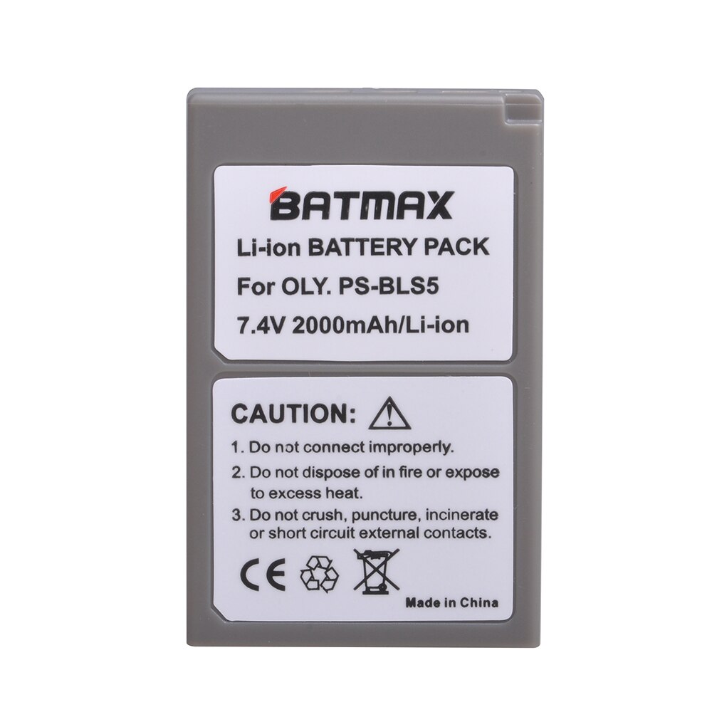 Batmax PS-BLS5 BLS5 BLS-50 BLS50 Batterij + lader voor Olympus PEN E-PL2, E-PL5, E-PL6, E-PL7, e-PM2, OM-D E-M10, E-M10 II, Stylus1: 1 battery