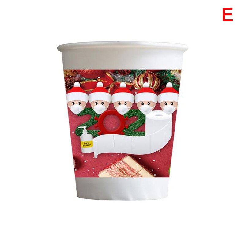 5Pcs Merry Christmas Disposable Tableware Survivors Printed Paper Cups Home Christmas Year Party Decor Supplies: E