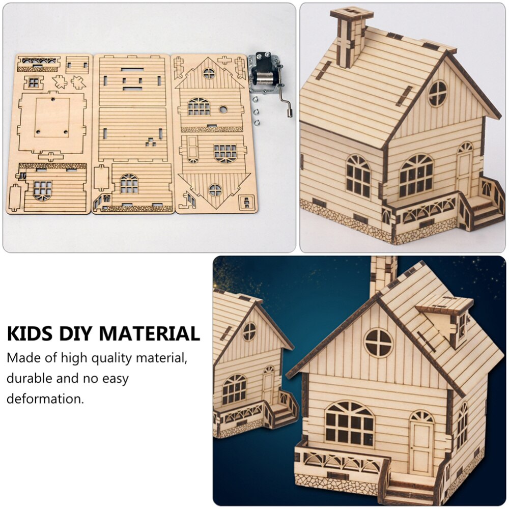 1 Set Christmas House Box Wooden DIY Crafts Box DIY Material Kit