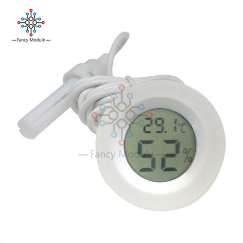 Mini LCD Digital Thermometer Hygrometer Temperature Indoor Convenient Temperature Sensor Humidity Meter Gauge Instruments Cable: Round Cable White