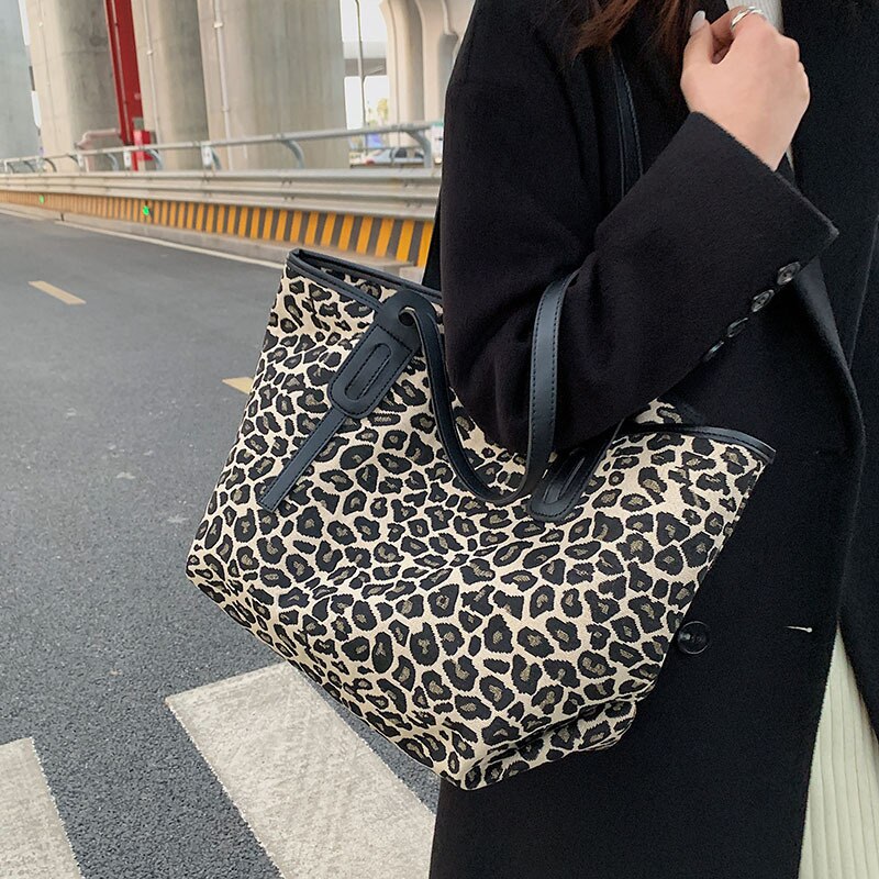 2022 borsa a tracolla con stampa leopardata da donna di grande capacità borsa con chiusura a cerniera borsa Casual con ascelle