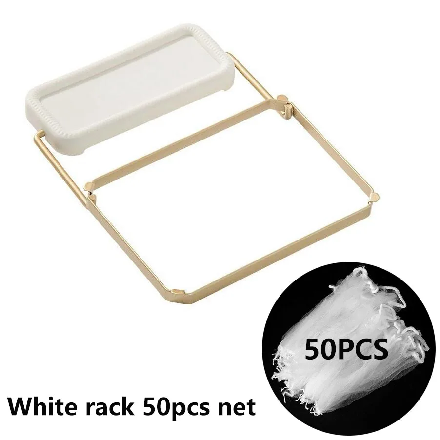 Aanrecht Filterrek met 100 Stuks Gootsteen Filter Mesh Zakken Opvouwbare Zeef Mesh Bag Stand Wegwerp Afval Vuilnis Netto Plank: YELLOW