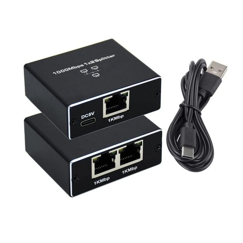 1000 mbps ethernet-splitteradapter nätverk lan 1-in 4-  rj45 1 to 2/3/4 samtidigt för router tv datorer: Svart