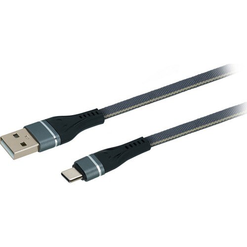 Mf Product Jettpower 0034 Platte Gevlochten 2.4A Type-C Snel Opladen Kabel Met Metalen Hoofd 2 M Grijs