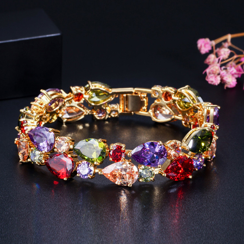LUOTEEMI Lujo Champagne Oro de Color Claro AAA + Cubic Zirconia Pulsera y Brazaletes para Las Mujeres Elegantes Al Por Mayor Fábrica