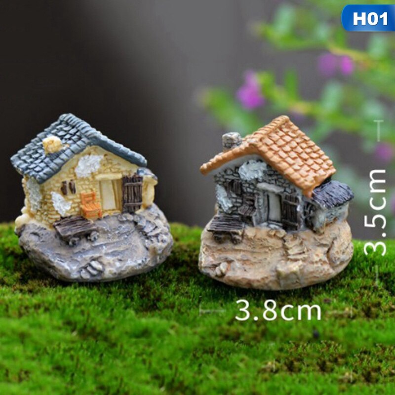 1 stk miniature havearbejde landskab mikro landsby stenhuse miniaturebillede hus stråtækt hytter til haveindretning tilfældig farve: 1