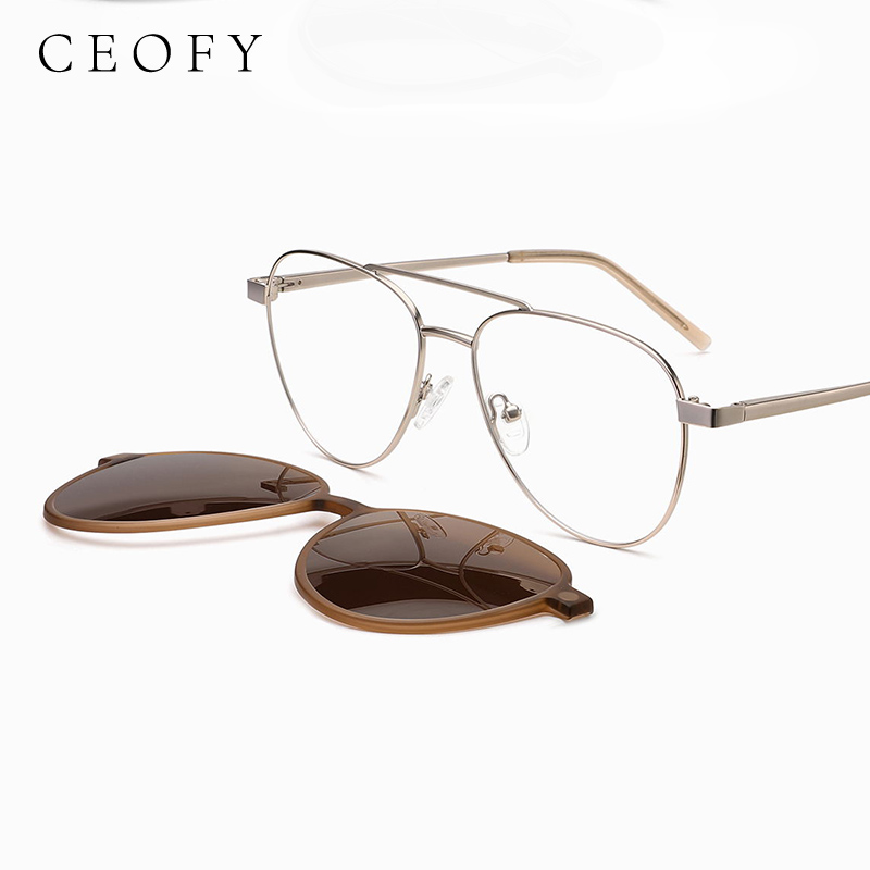 Ceofy, montura de gafas Vintage para hombre, Clip solar polarizado 2 en 1, de , montura de gafas graduadas ópticas para hombre